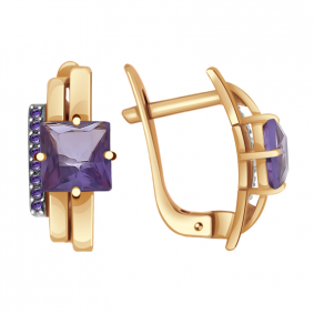 Золотые серьги Александра кл2532а-9ск с фианитом и александритом кл2532а-9ск фото