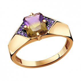Золотое кольцо Александра кл2534-49ск-си с фианитом и аметрином кл2534-49ск-си фото