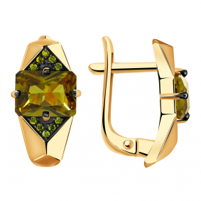 Золотые серьги Александра кл2534а-48ск-са с фианитом и султанитом кл2534а-48ск-са фото