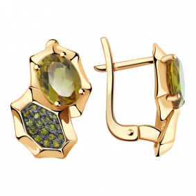 Золотые серьги Александра кл2535а-48ск-ж с фианитом и султанитом кл2535а-48ск-ж фото