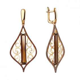 Золотые серьги Александра кл2538а-34ск с фианитом и гранатом кл2538а-34ск фото