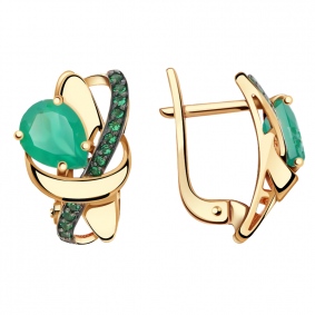 Золотые серьги Александра кл2539а-12ск-з с фианитом и агатом кл2539а-12ск-з фото