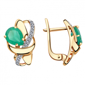 Золотые серьги Александра кл2539а-12ск с фианитом и агатом кл2539а-12ск фото