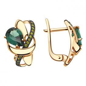 Золотые серьги Александра кл2539а-26ск-са с фианитом и турмалином кл2539а-26ск-са фото