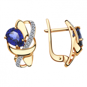 Золотые серьги Александра кл2539а-27ск с фианитом и гидротермальным сапфиром кл2539а-27ск фото