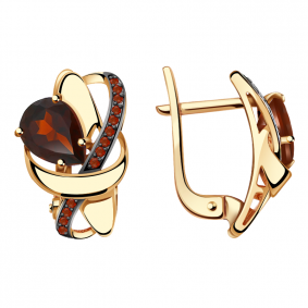 Золотые серьги Александра кл2539а-2ск-к с фианитом и гранатом кл2539а-2ск-к фото