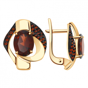 Золотые серьги Александра кл2541а-34ск-к с фианитом и гранатом кл2541а-34ск-к фото