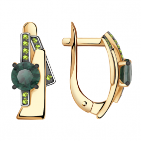 Золотые серьги Александра кл2548а-26ск-са с фианитом и турмалином кл2548а-26ск-са фото