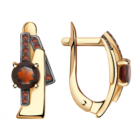 Золотые серьги Александра кл2548а-2ск-к с фианитом и гранатом кл2548а-2ск-к фото