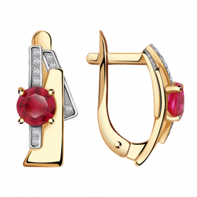 Золотые серьги Александра кл2548а-30ск с фианитом и рубиновым корундом кл2548а-30ск фото