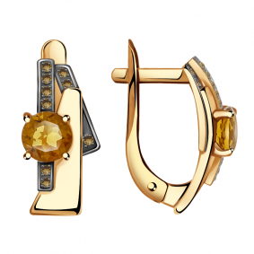Золотые серьги Александра кл2548а-6ск-ш с фианитом и цитрином кл2548а-6ск-ш фото
