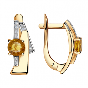 Золотые серьги Александра кл2548а-6ск с фианитом и цитрином кл2548а-6ск фото