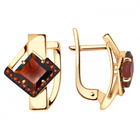 Золотые серьги Александра кл2554а-2ск-к с фианитом и гранатом кл2554а-2ск-к фото