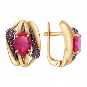 Золотые серьги Александра кл2555а-30ск-к с фианитом и рубиновым корундом кл2555а-30ск-к фото