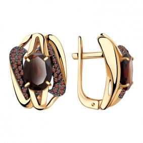 Золотые серьги Александра кл2555а-34ск-к с фианитом и гранатом кл2555а-34ск-к фото