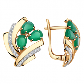 Золотые серьги Александра кл2564а-12ск с фианитом и агатом кл2564а-12ск фото