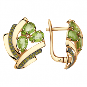 Золотые серьги Александра кл2564а-5ск с фианитом и хризолитом кл2564а-5ск фото