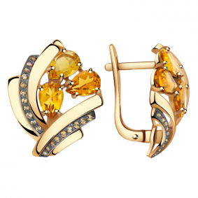 Золотые серьги Александра кл2564а-6ск-ш с фианитом и цитрином кл2564а-6ск-ш фото