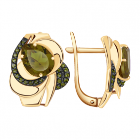 Золотые серьги Александра кл2566а-48ск-ж с фианитом и султанитом кл2566а-48ск-ж фото