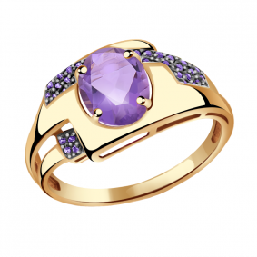 Золотое кольцо Александра кл2568-3ск-си с фианитом и аметистом кл2568-3ск-си фото
