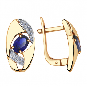 Золотые серьги Александра кл2576а-27ск с фианитом и гидротермальным сапфиром кл2576а-27ск фото