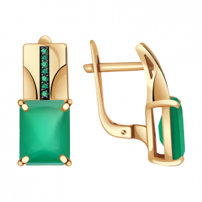 Золотые серьги Александра кл2583а-12ск-з с фианитом и агатом кл2583а-12ск-з фото