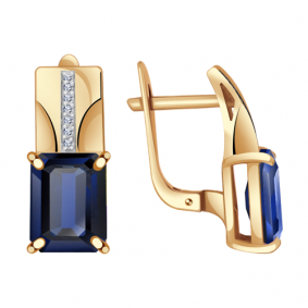 Золотые серьги Александра кл2583а-27ск с фианитом и гидротермальным сапфиром кл2583а-27ск фото