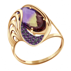 Золотое кольцо Александра кл2589-49ск-си с фианитом и аметрином кл2589-49ск-си фото