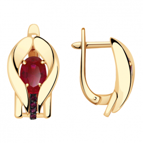 Золотые серьги Александра кл2595а-30ск-р с фианитом и рубиновым корундом кл2595а-30ск-р фото