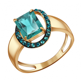 Золотое кольцо Александра кл2596-64ск-з с фианитом и Параиба кл2596-64ск-з фото