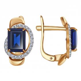 Золотые серьги Александра кл2596а-27ск с фианитом и гидротермальным сапфиром кл2596а-27ск фото