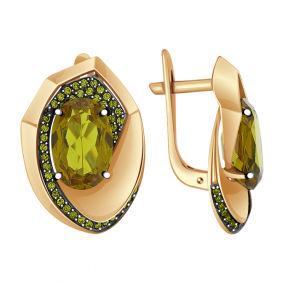 Золотые серьги Александра кл2598а-48ск с фианитом и султанитом кл2598а-48ск фото