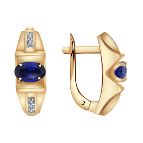 Золотые серьги Александра кл2601а-27ск с фианитом и гидротермальным сапфиром кл2601а-27ск фото