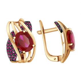 Золотые серьги Александра кл2604а-30ск с фианитом и рубиновым корундом кл2604а-30ск фото