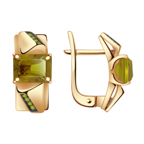 Золотые серьги Александра кл2607а-48ск-са с фианитом и султанитом кл2607а-48ск-са фото