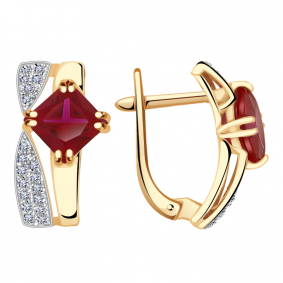 Золотые серьги Александра кл2612а-30ск с фианитом и рубиновым корундом кл2612а-30ск фото