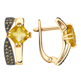 Золотые серьги Александра кл2612а-6ск-бе с фианитом и цитрином кл2612а-6ск-бе фото