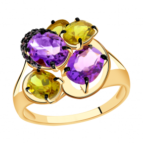 Золотое кольцо Александра кл2628-23ск-си с фианитом, аметистом, миксом камней и султанитом кл2628-23ск-си фото