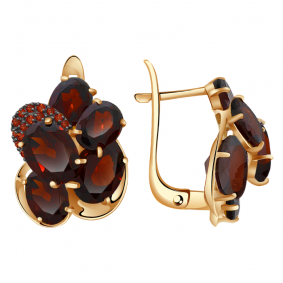 Золотые серьги Александра кл2628а-2ск-к с фианитом и гранатом кл2628а-2ск-к фото