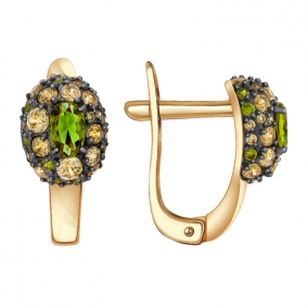 Золотые серьги Александра кл2629а-48ск-саш с фианитом и султанитом кл2629а-48ск-саш фото