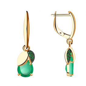 Золотые серьги Александра кл2636а-12ск-з с фианитом и агатом кл2636а-12ск-з фото