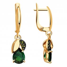 Золотые серьги Александра кл2636а-26ск-са с фианитом и турмалином кл2636а-26ск-са фото