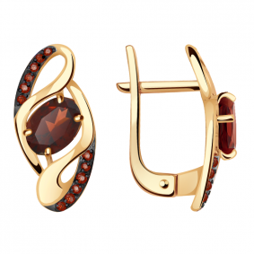 Золотые серьги Александра кл2641а-2ск-к с фианитом и гранатом кл2641а-2ск-к фото