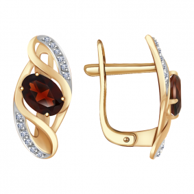 Золотые серьги Александра кл2641а-2ск с фианитом и гранатом кл2641а-2ск фото