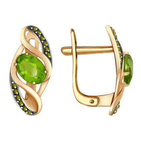 Золотые серьги Александра кл2641а-5ск-з с фианитом и хризолитом кл2641а-5ск-з фото