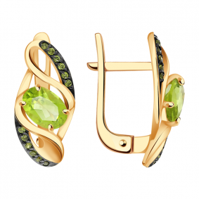 Золотые серьги Александра кл2641а-5ск-са с фианитом и хризолитом кл2641а-5ск-са фото