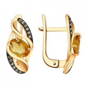 Золотые серьги Александра кл2641а-6ск-ш с фианитом и цитрином кл2641а-6ск-ш фото