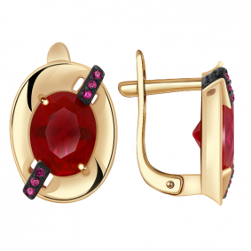 Золотые серьги Александра кл2643а-30ск-р с фианитом и рубиновым корундом кл2643а-30ск-р фото