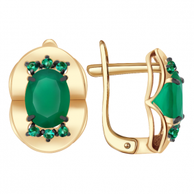 Золотые серьги Александра кл2647а-12ск-з с фианитом и агатом кл2647а-12ск-з фото