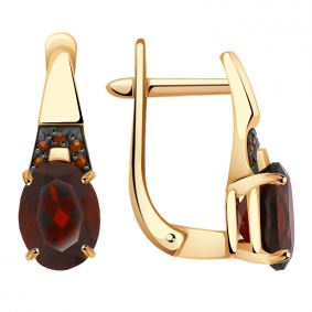 Золотые серьги Александра кл2648а-2ск-к с фианитом и гранатом кл2648а-2ск-к фото